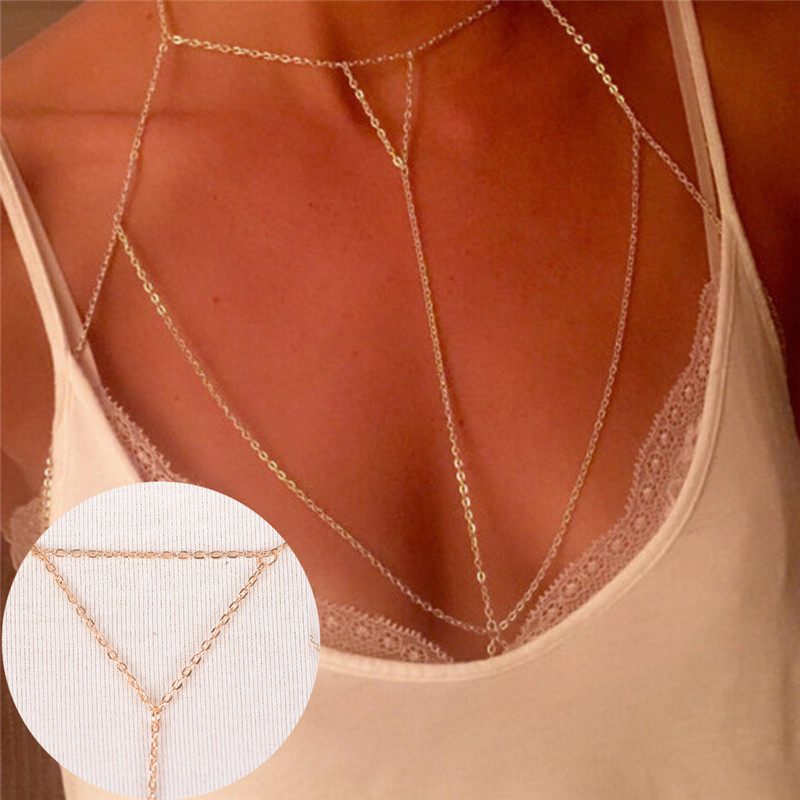 Body Jewelry Necklace - Sujetador de cadena de eslabones multicapa